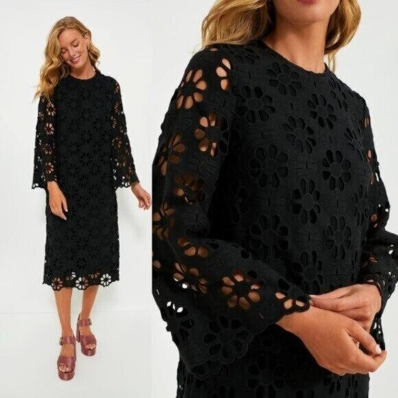 Tuckernuck Dresses & Skirts - Tuckernuck NEW Noir Eyelet Hutton Long Sleeve Cotton Formal Midi Dress Size M